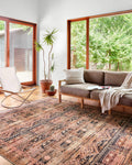 Loloi Layla Collection LAY-07 Blue/Tangerine 2'-3" x 3'-9" .13" Thick Accent Rug, Soft, Durable, Vintage Inspired, Distressed, Low Pile, Non-Shedding, Easy Clean, Printed, Living Room Rug
