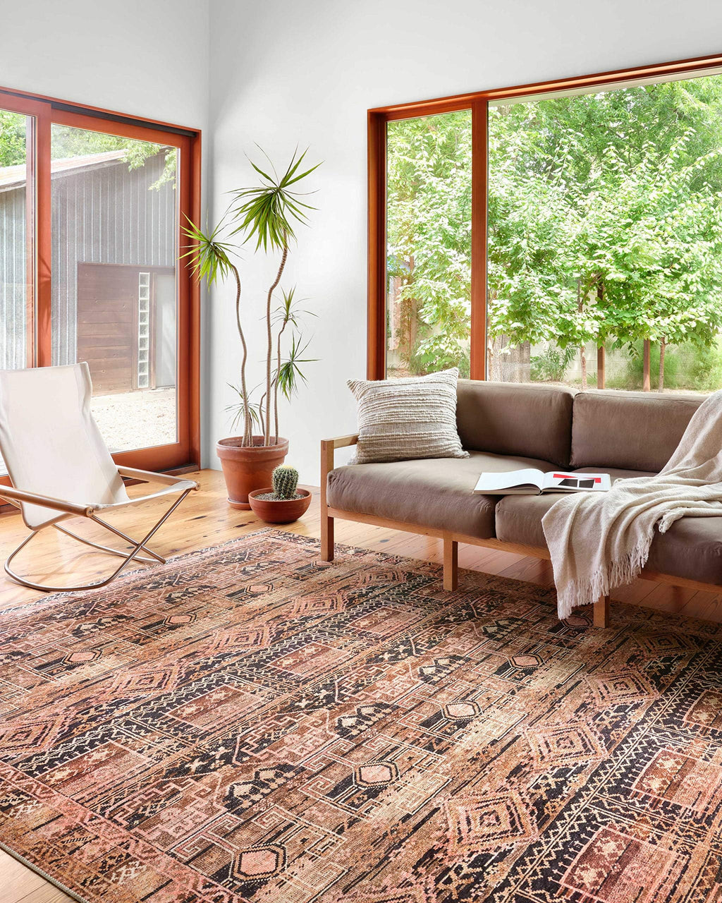 Loloi Layla Collection LAY-07 Blue/Tangerine 2'-3" x 3'-9" .13" Thick Accent Rug, Soft, Durable, Vintage Inspired, Distressed, Low Pile, Non-Shedding, Easy Clean, Printed, Living Room Rug