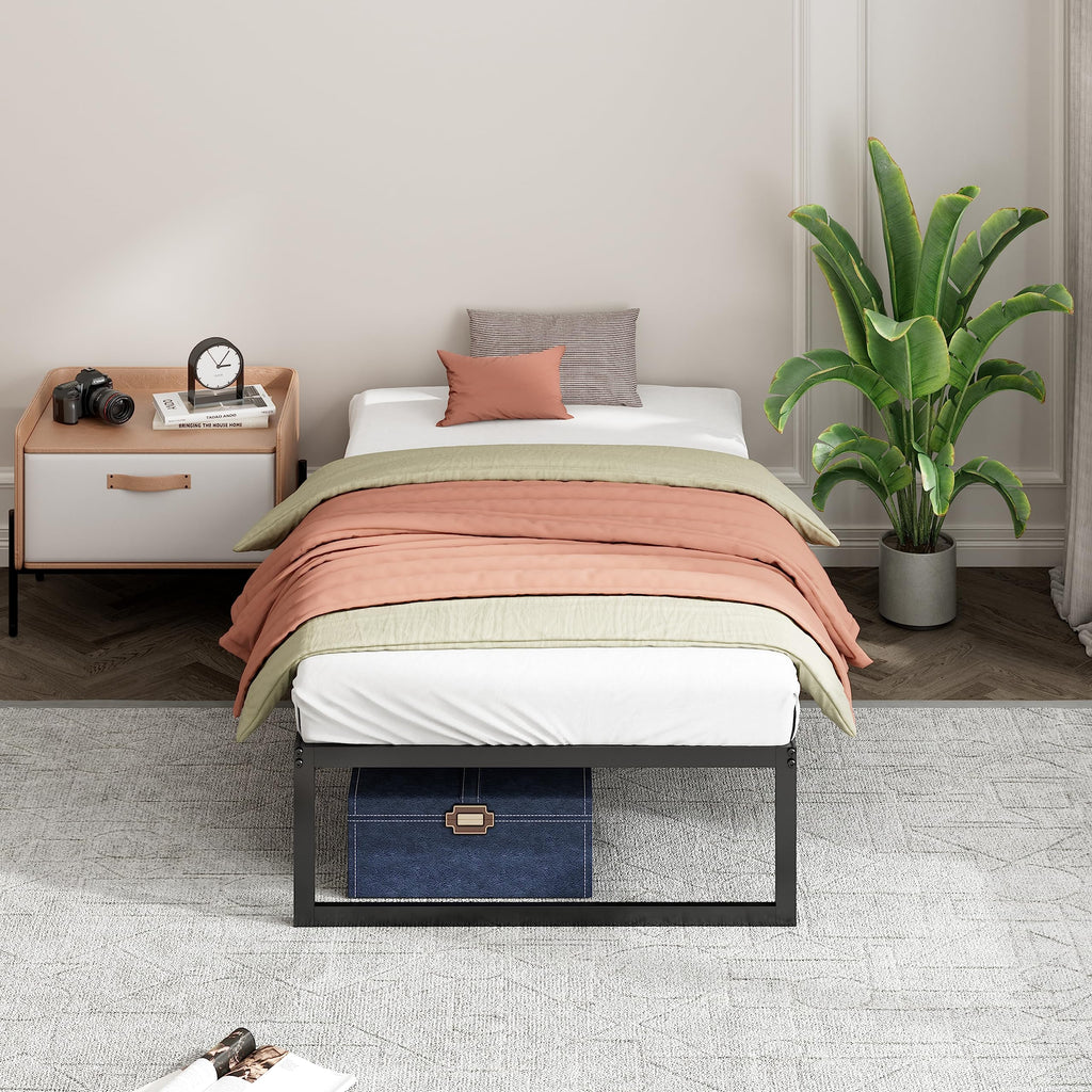 Zinus ABEL 14 Inch Platform Bed Frame, Steel Slat Support, Easy Assembly, No Box Spring Needed, Eco Friendly WonderBox(TM) Packaging, Black, Twin