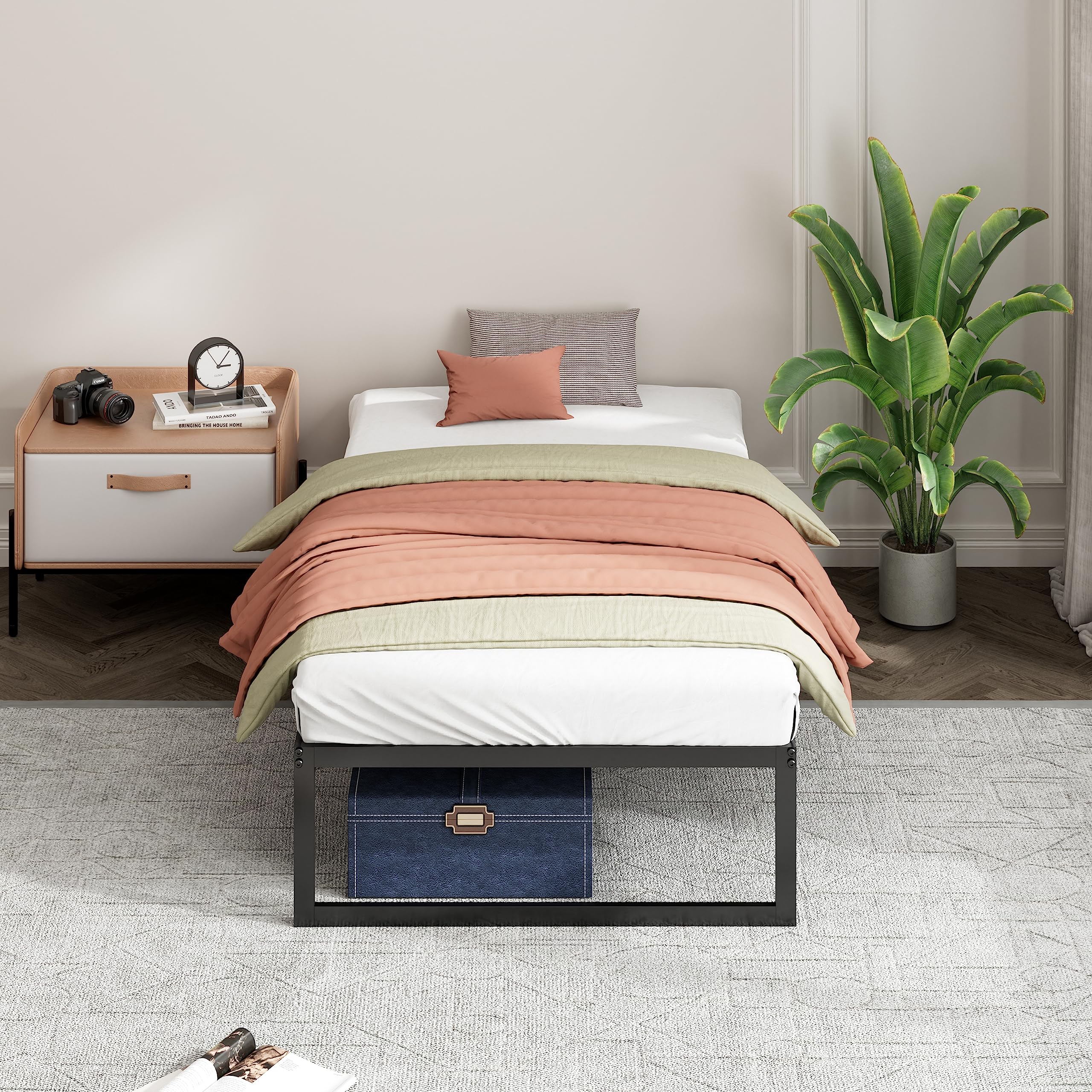 Zinus ABEL 14 Inch Platform Bed Frame, Steel Slat Support, Easy Assembly, No Box Spring Needed, Eco Friendly WonderBox(TM) Packaging, Black, Twin