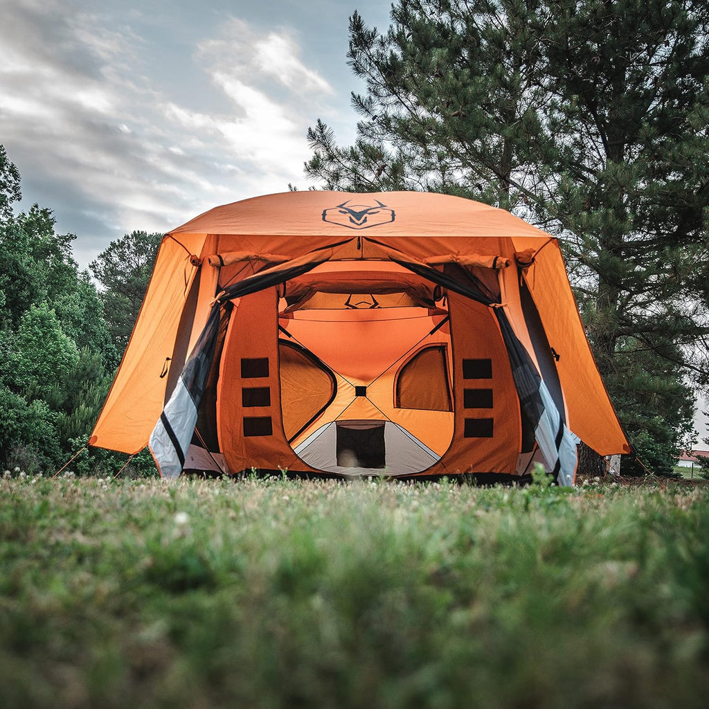 Gazelle T4 Plus Extra Large 4 to 8 Person Portable Pop Up Outdoor Shelter Camping Hub Tent with Rain Fly & Extended Screened in Sun Room, Orange