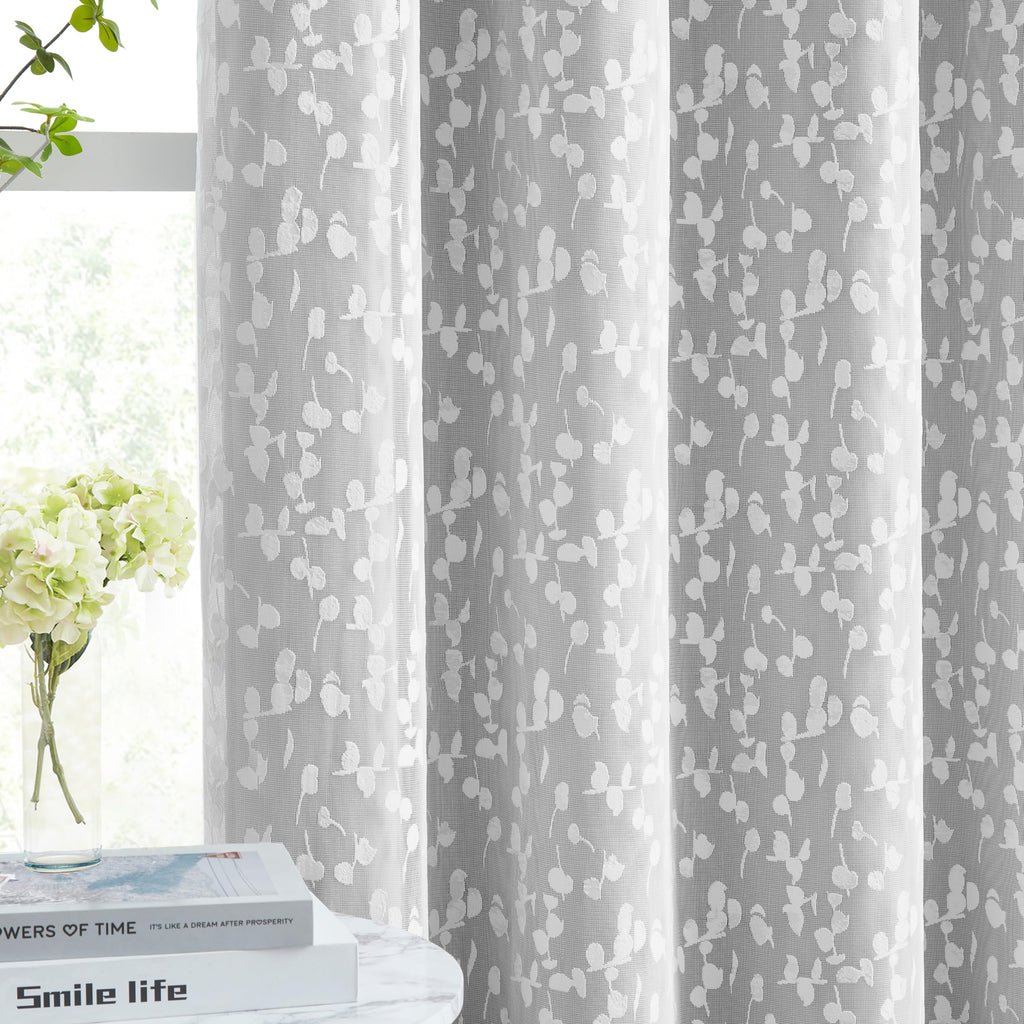 Jubilantex Full Blackout Curtains + Leaf Sheer Window Panels, Beige Mix and Match Style Double Layer Window Treatment Sets for Bedroom Living Room, 4 Panels 52" W x 63" L, Beige and White