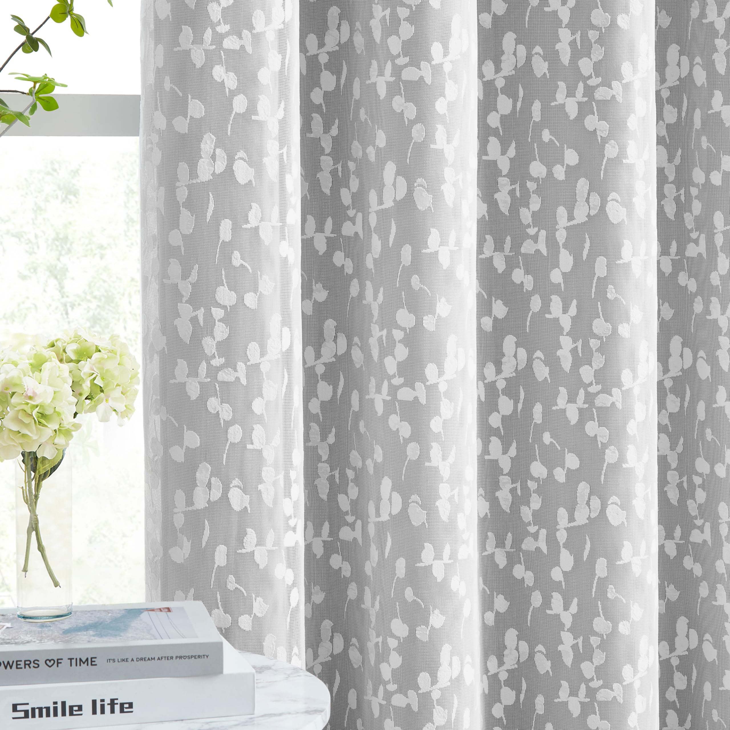 Jubilantex Full Blackout Curtains + Leaf Sheer Window Panels, Beige Mix and Match Style Double Layer Window Treatment Sets for Bedroom Living Room, 4 Panels 52" W x 63" L, Beige and White