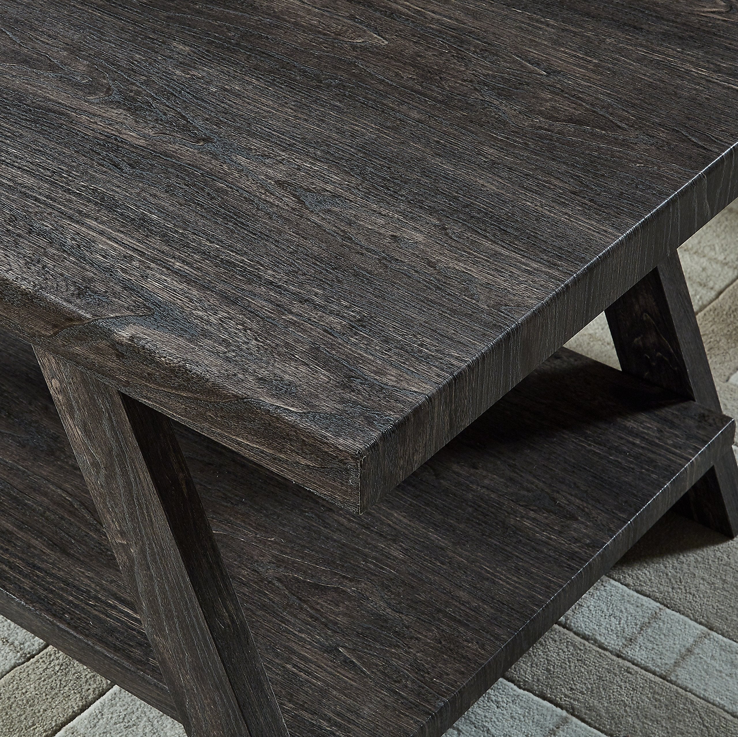 Roundhill Furniture Athens Contemporary Replicated Wood Shelf End Table in Black Finish