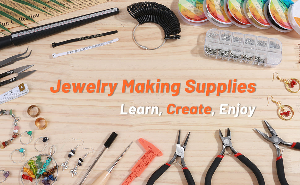 Audab Jewelry Wire Wrapping Jewelry Making Supplies Kit, Ring Sizer Measuring Tools Kit with Tools, Ring Craft Wires, Jewelry Findings for Rings Repair