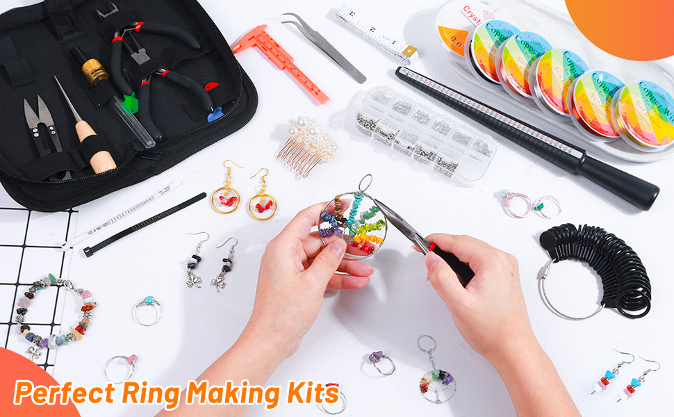 Audab Jewelry Wire Wrapping Jewelry Making Supplies Kit, Ring Sizer Measuring Tools Kit with Tools, Ring Craft Wires, Jewelry Findings for Rings Repair